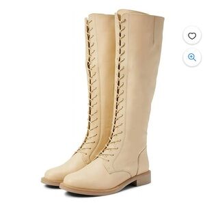 Sam Edelman Nance Eggshell Chunky Heel Closed Toe Lace Up Knee High Boots, 7